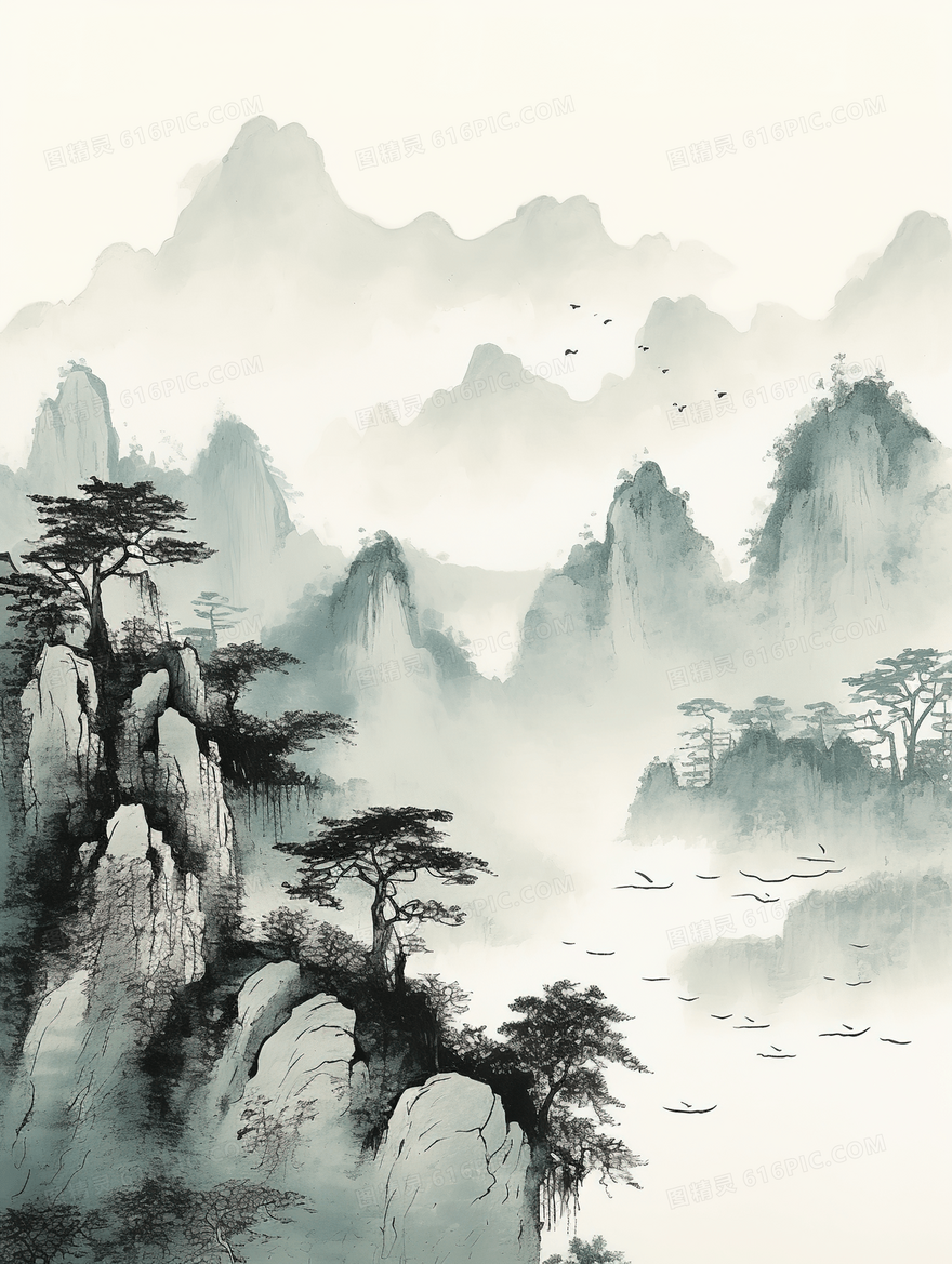 中国风唯美山水风景插画