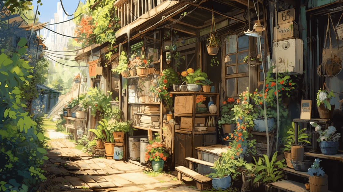 唯美乡村小屋田园生活风景插画