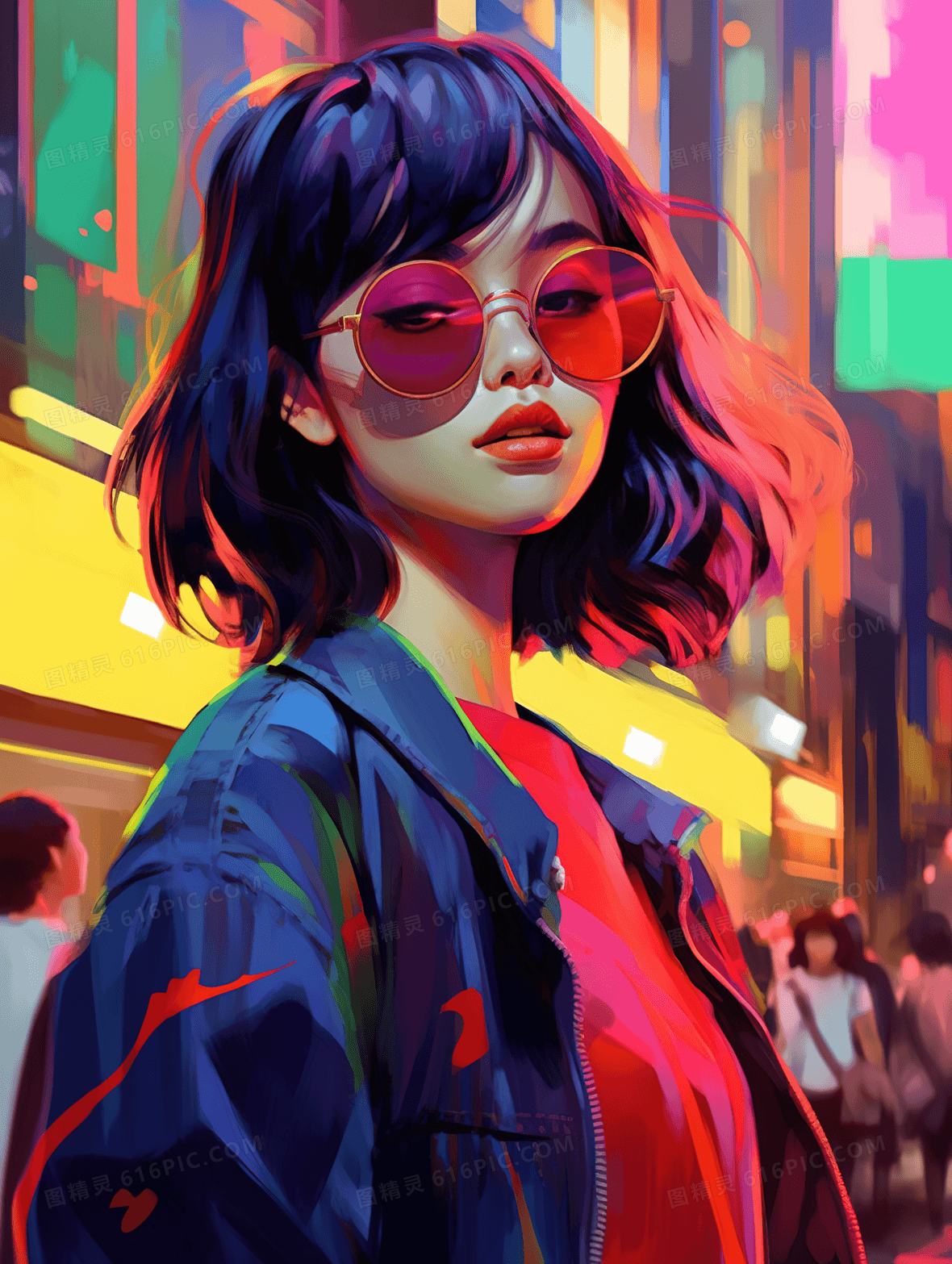 彩色青春时尚唯美女孩人物插画
