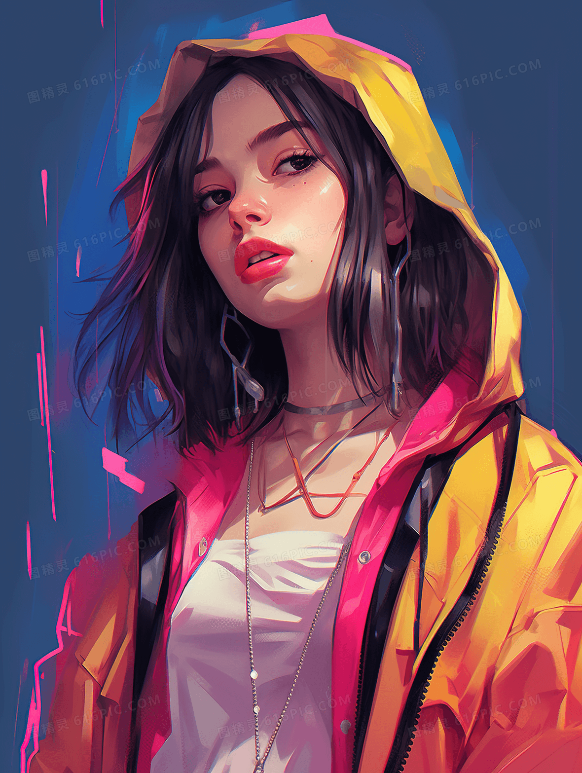 彩色青春时尚唯美女孩人物插画背景图片