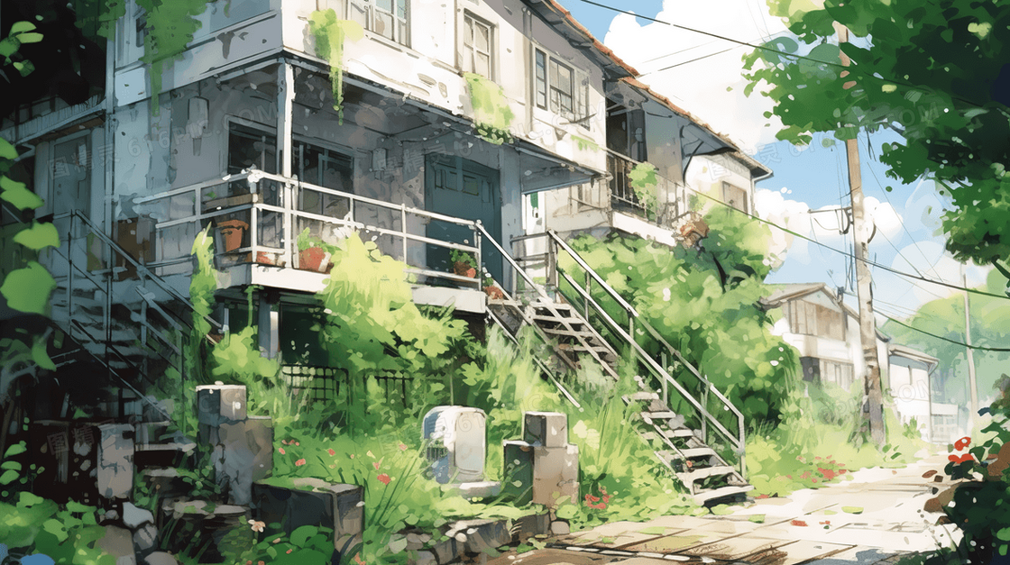 唯美乡村小屋田园生活风景插画