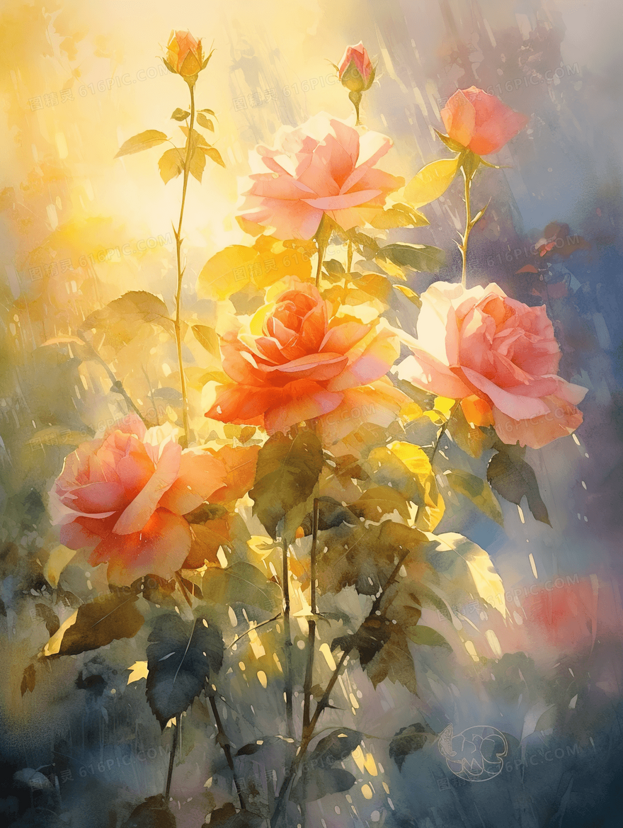彩色唯美花束插画