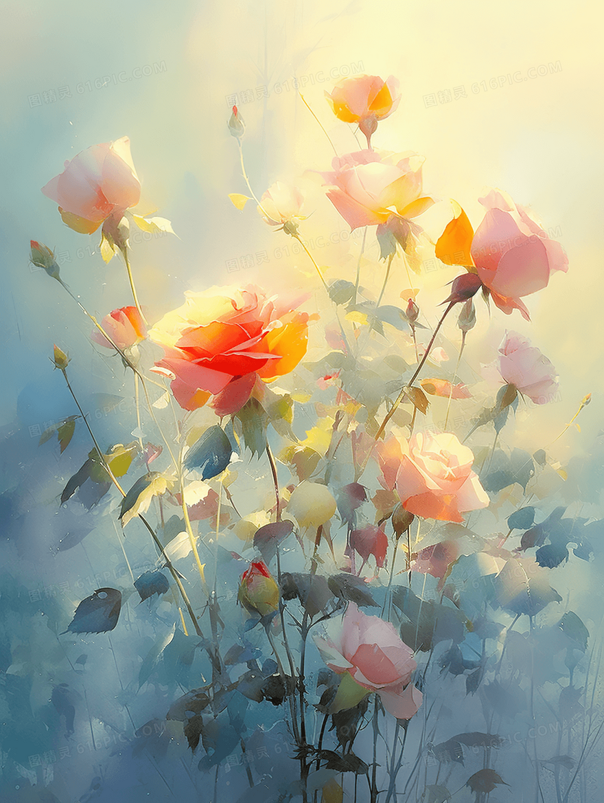 彩色唯美花束插画