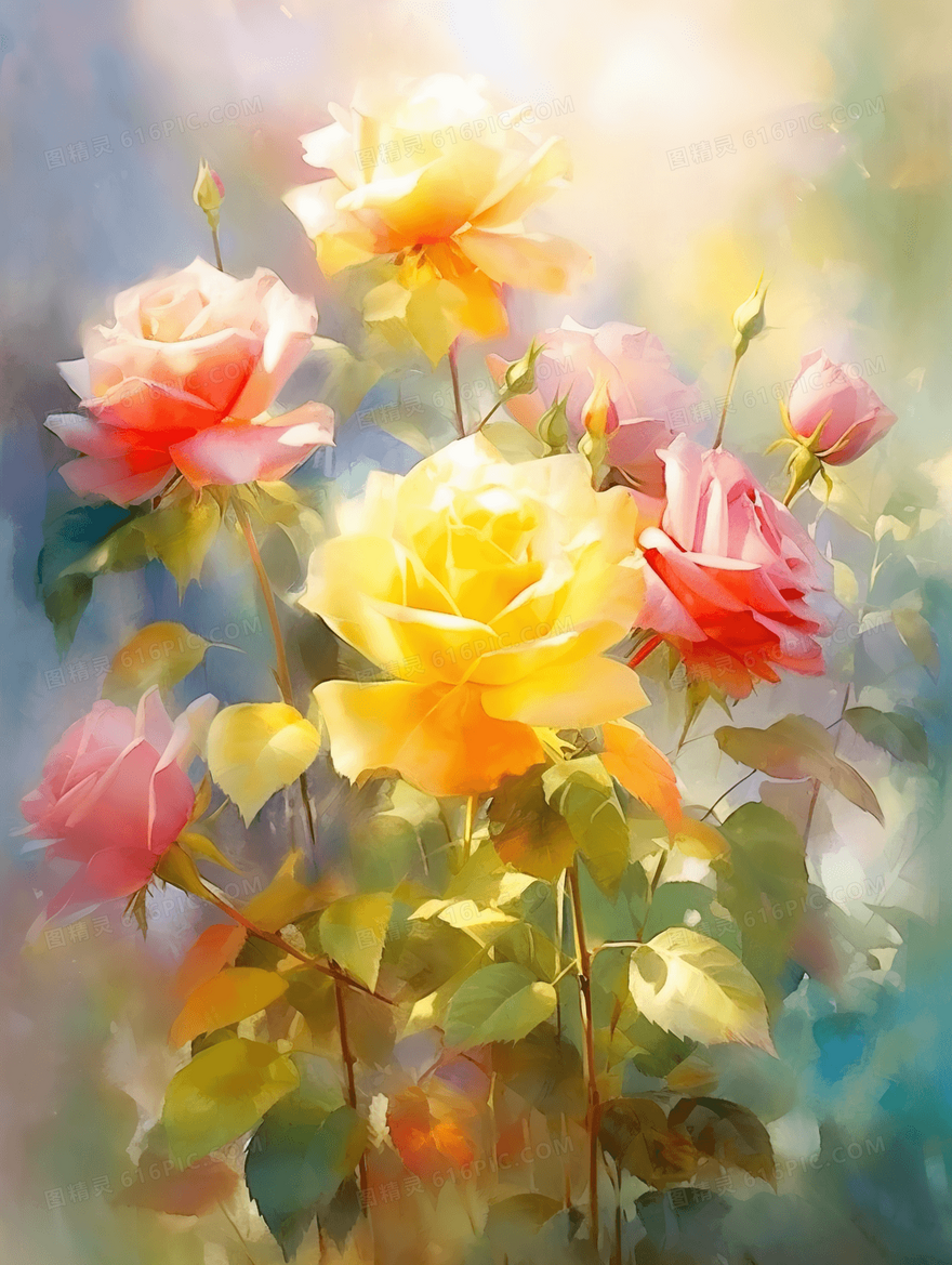 彩色唯美花束插画