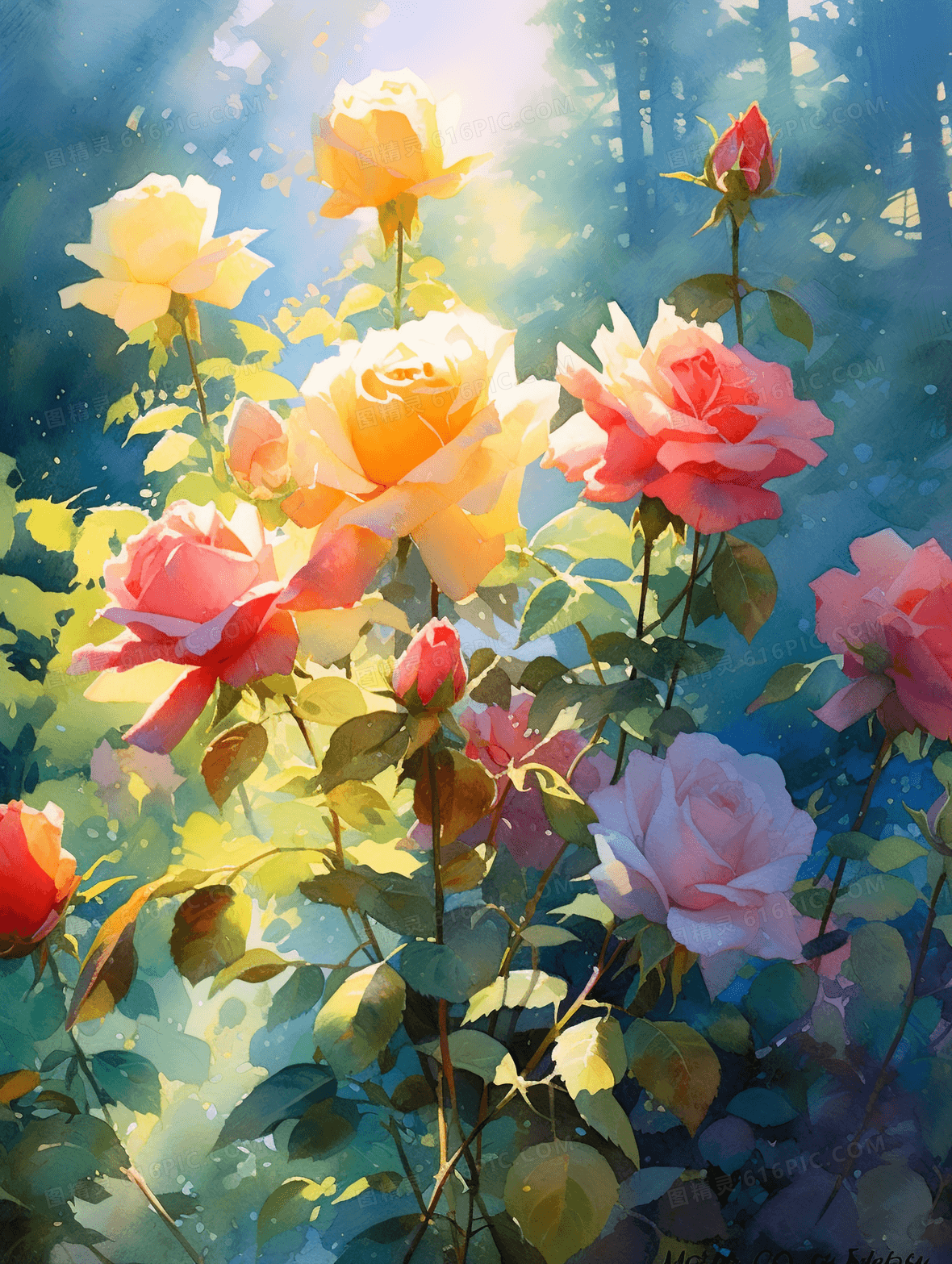 彩色唯美花束插画