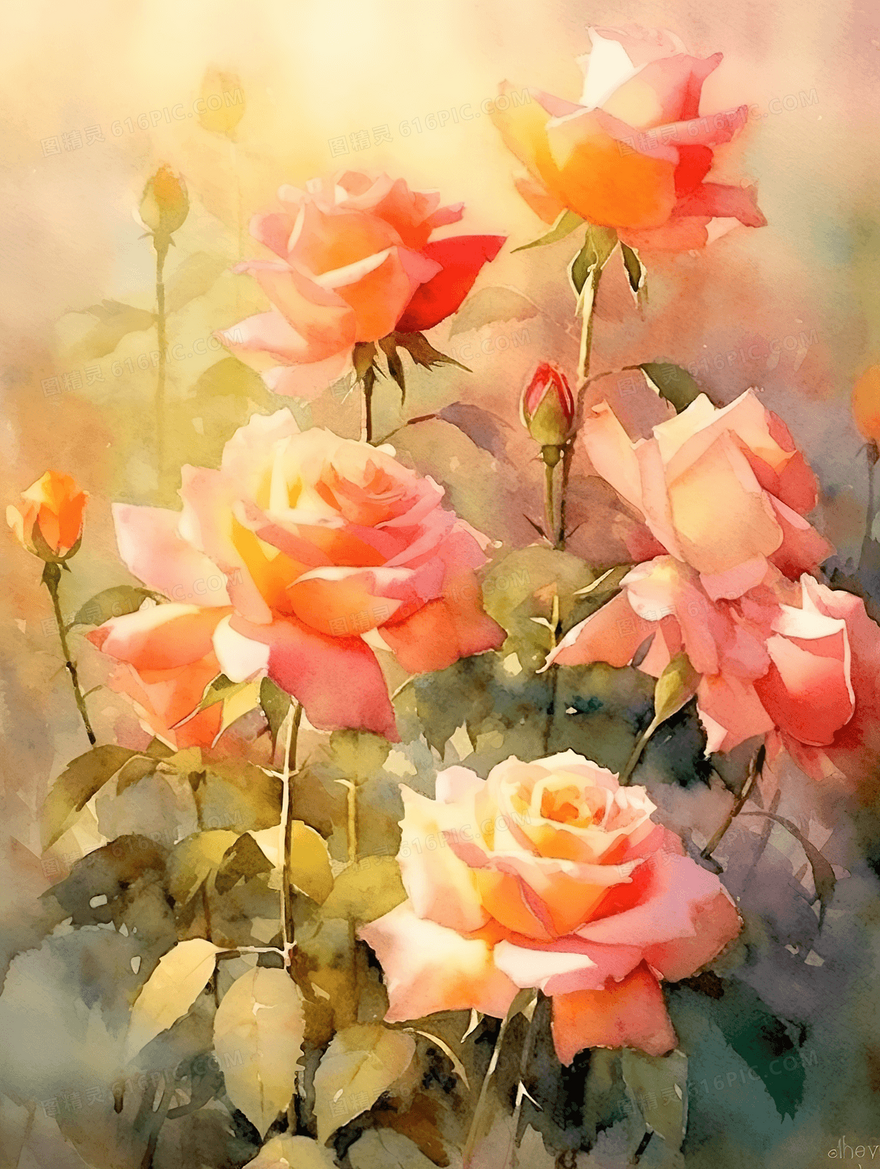 彩色唯美花束插画
