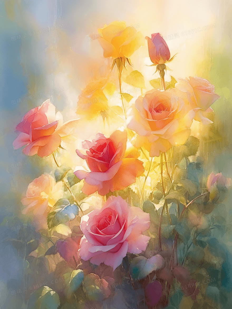 彩色唯美花束插画