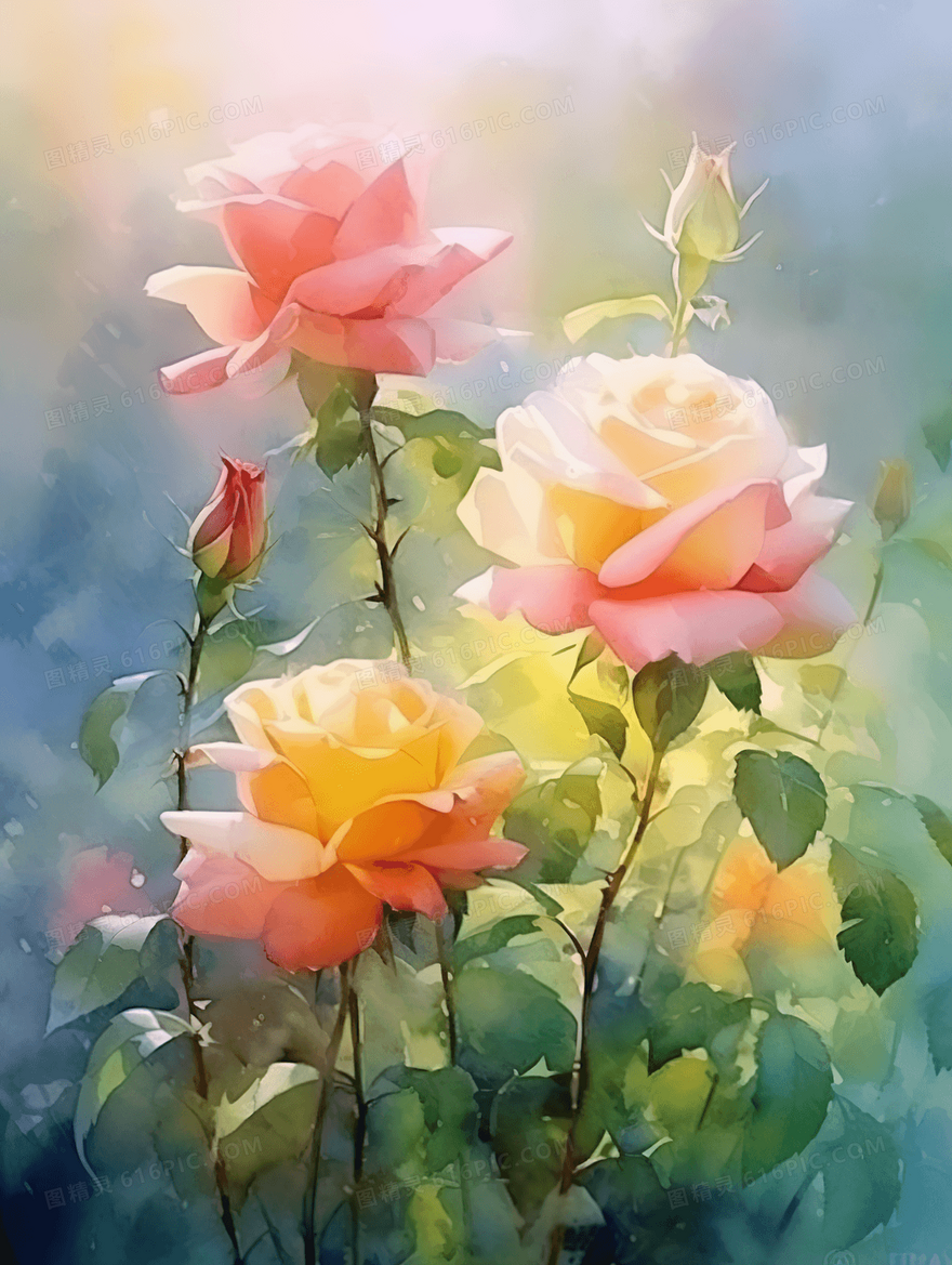 彩色唯美花束插画