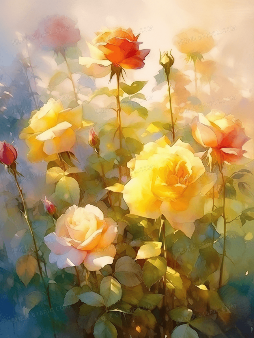 彩色唯美花束插画