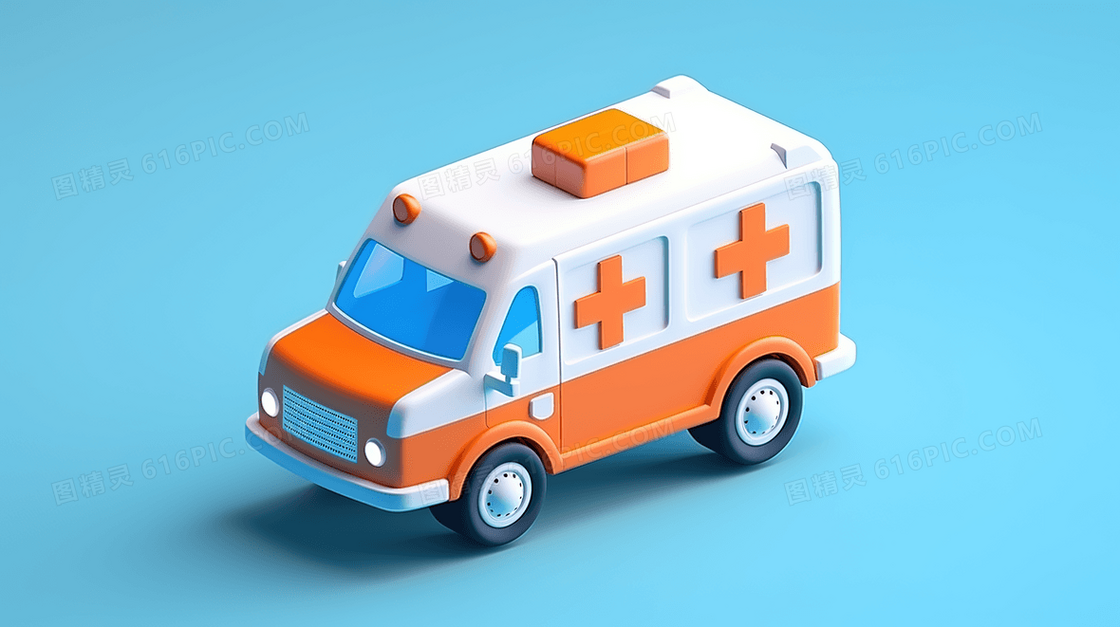 3D立体C4D卡通救护车模型插画