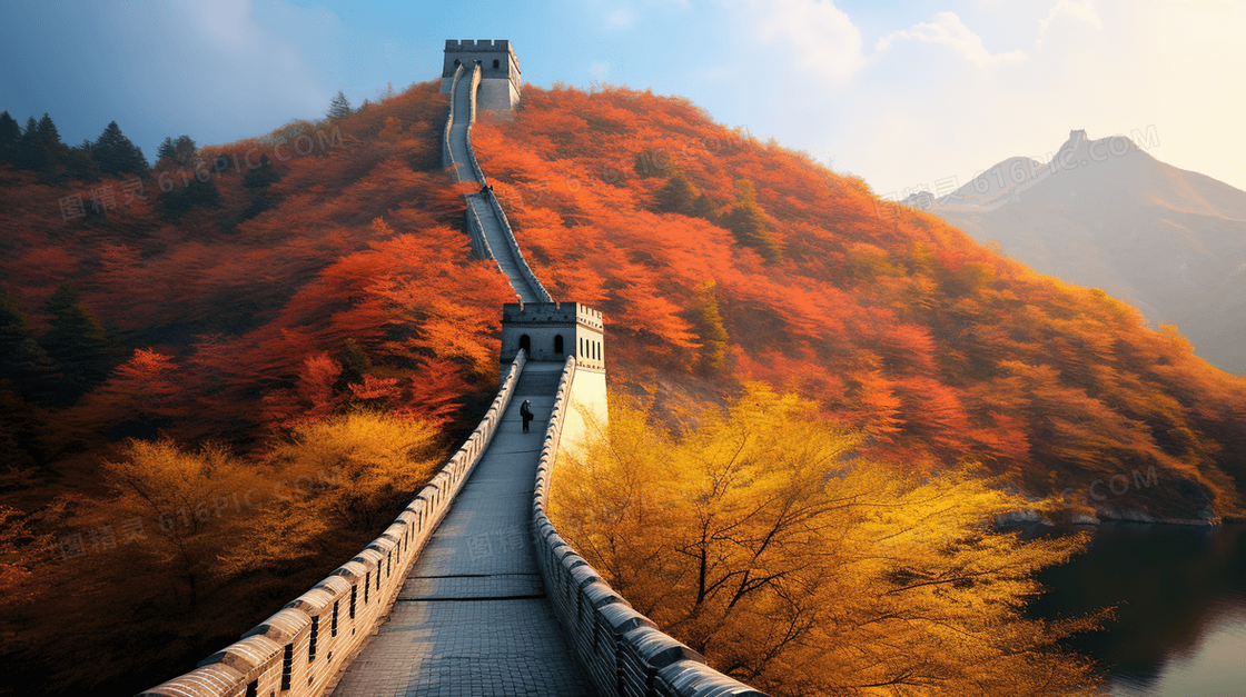 秋季中国长城风景插画