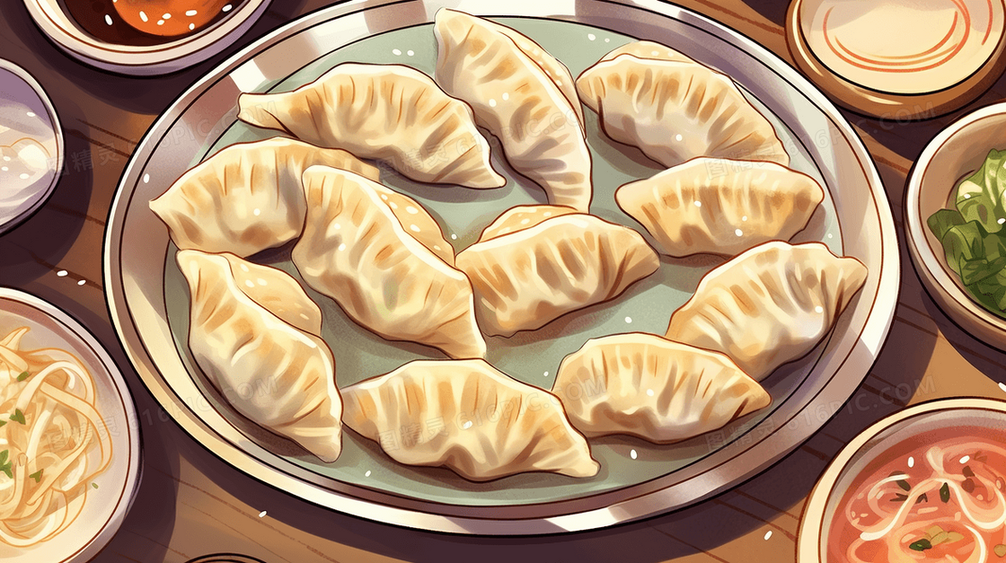 一笼蒸饺美食插画