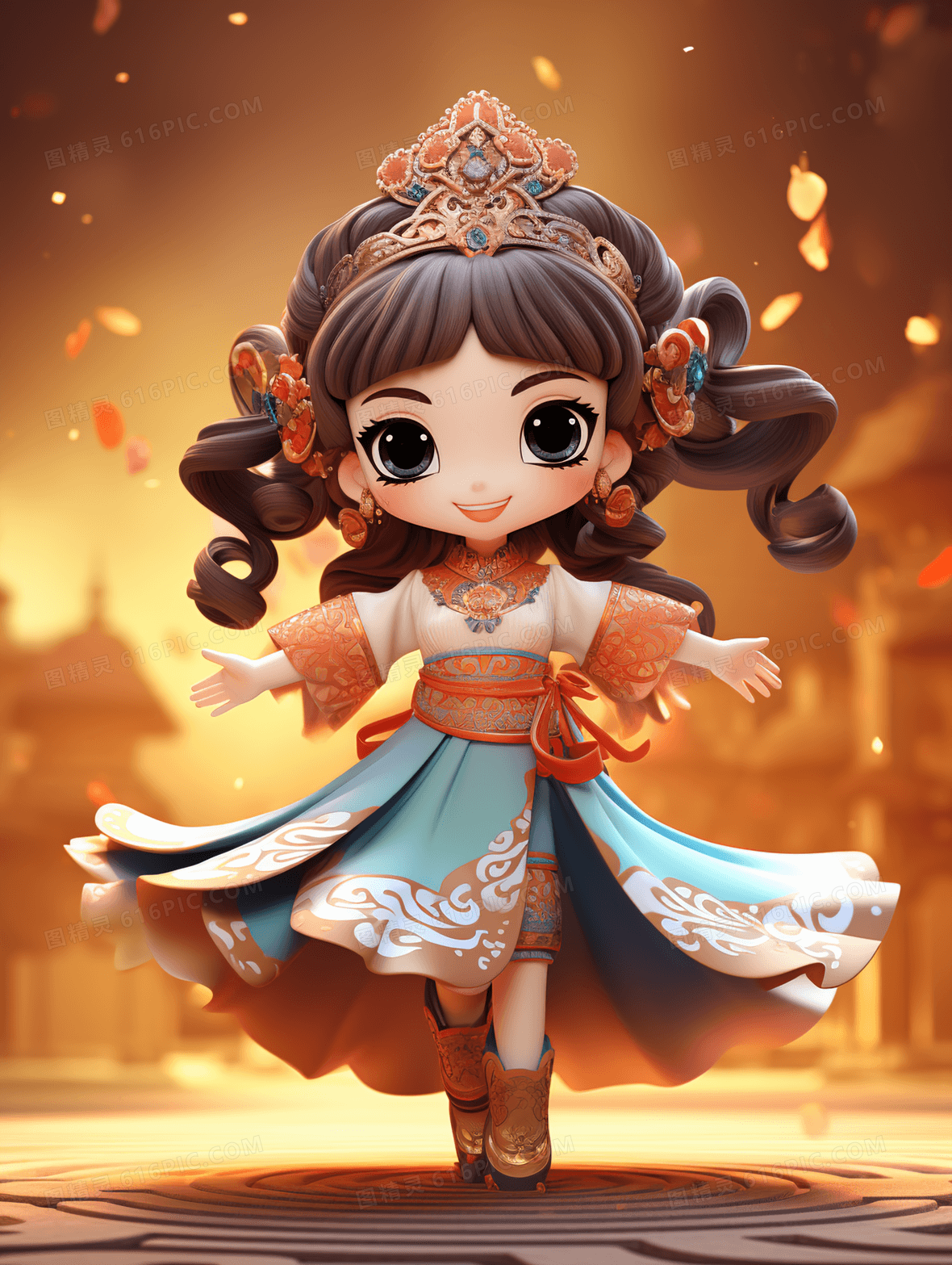 3d立体c4d卡通跳舞的小女孩人物插画