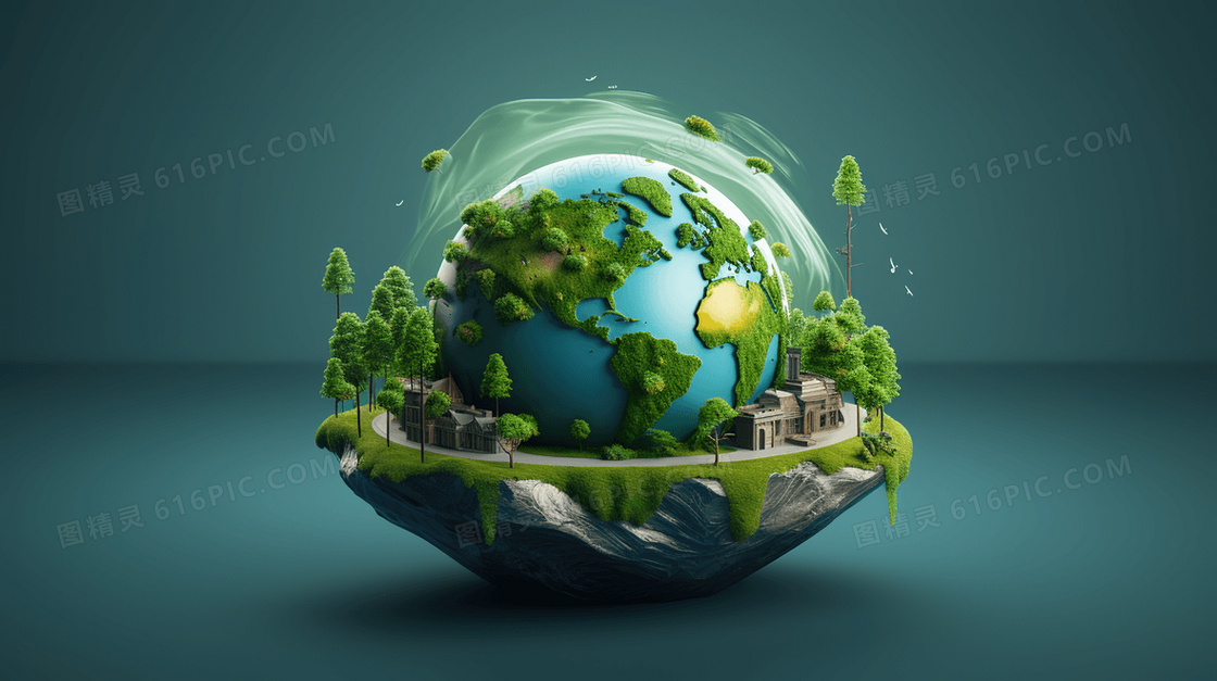 3D立体C4D绿色环保地球模型插画