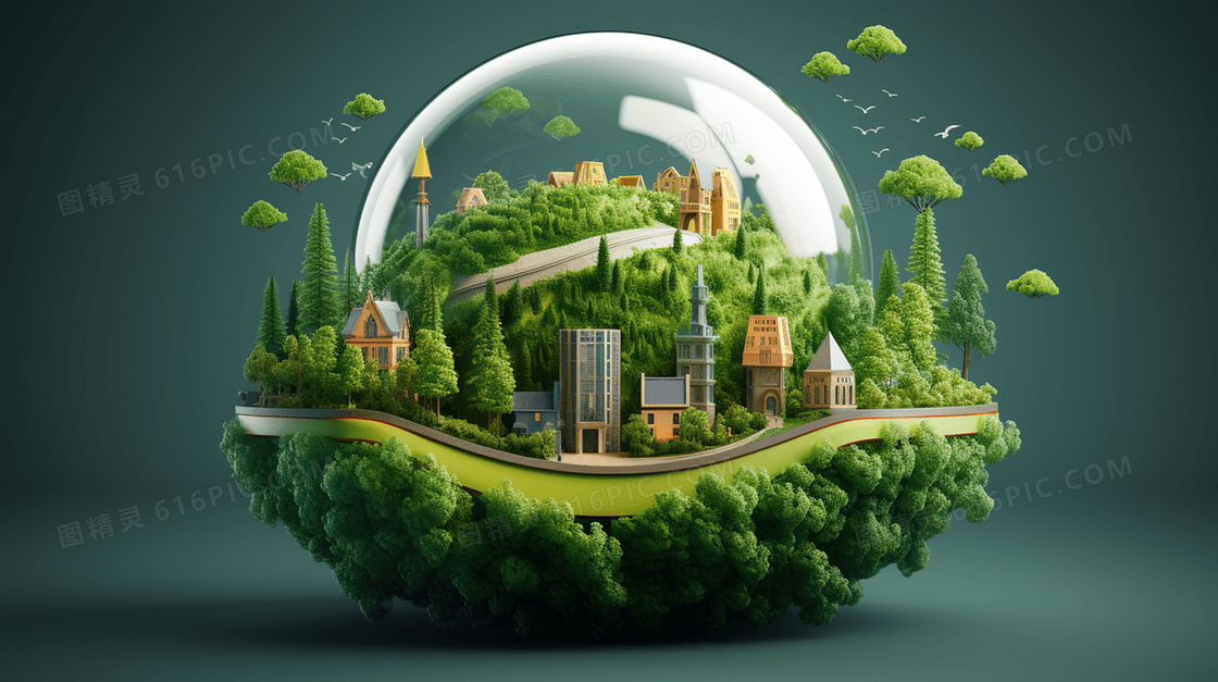3D立体C4D绿色环保地球模型插画