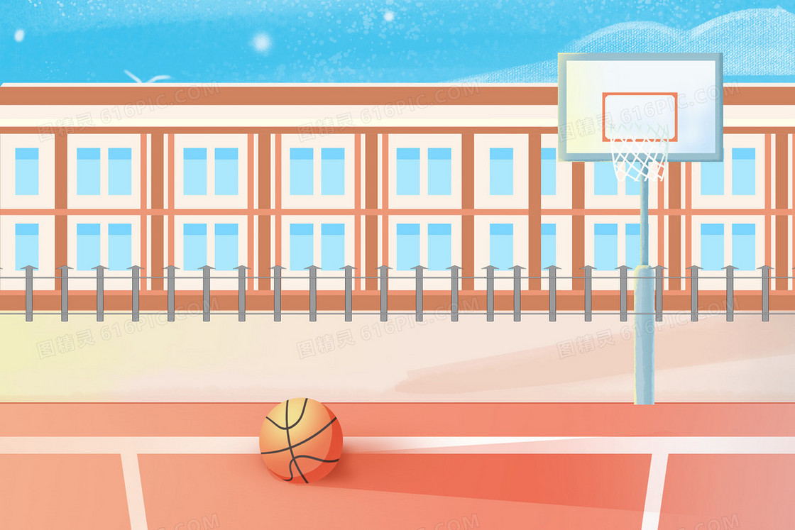 学校场景篮球场操场插画
