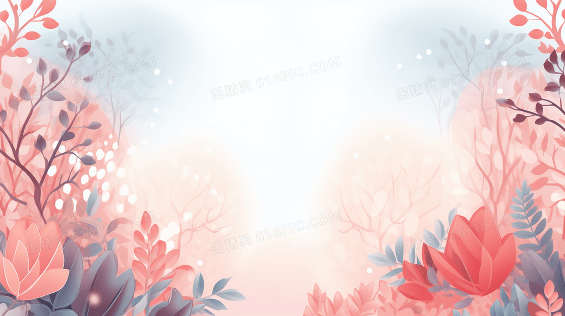 小清新简约植物叶子装饰纹理插画