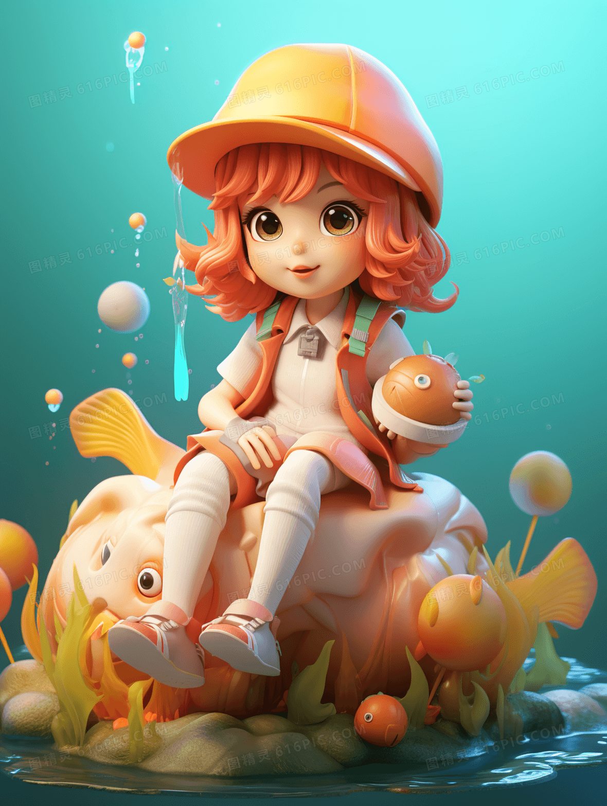 3d立体c4d卡通小女孩人物插画背景图片