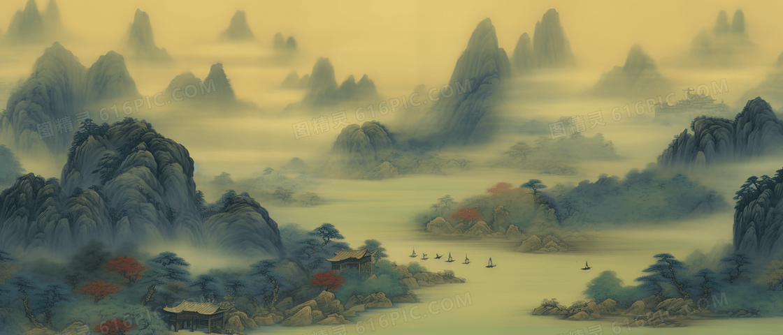 古朴雅致大气中国风千里江山图山水画