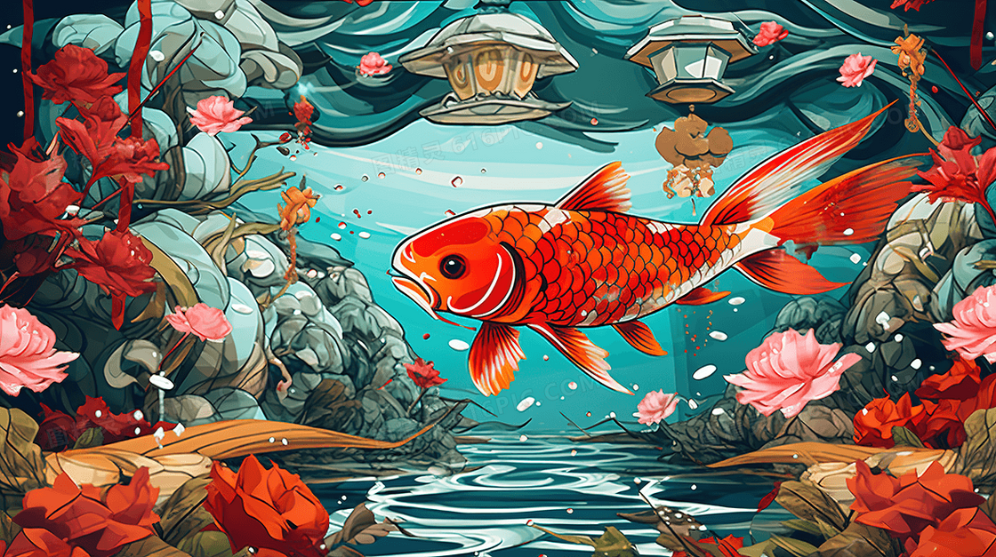 国潮风鲤鱼跃龙门金榜题名高考创意插画