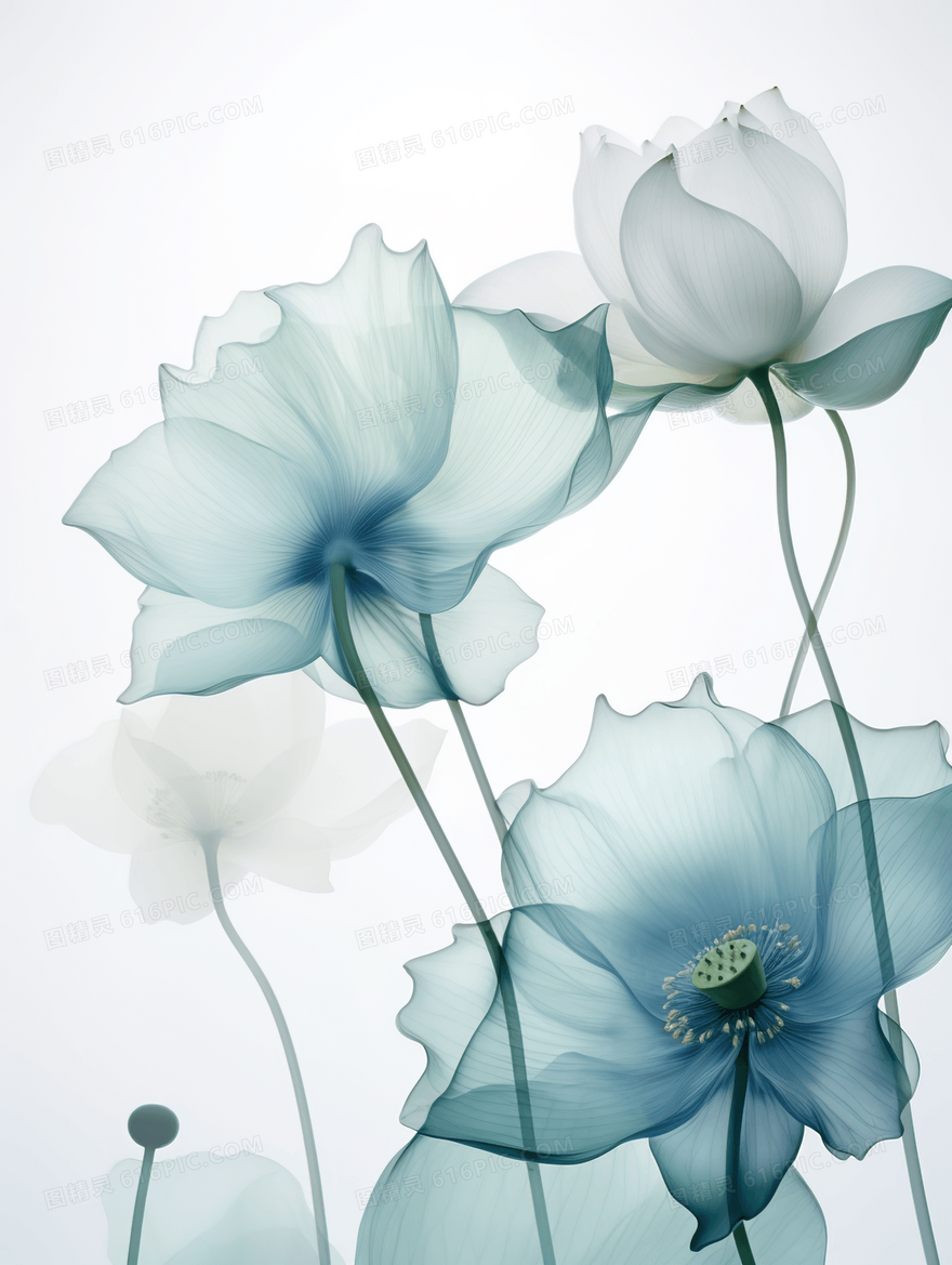 中国风唯美绿色荷花插画