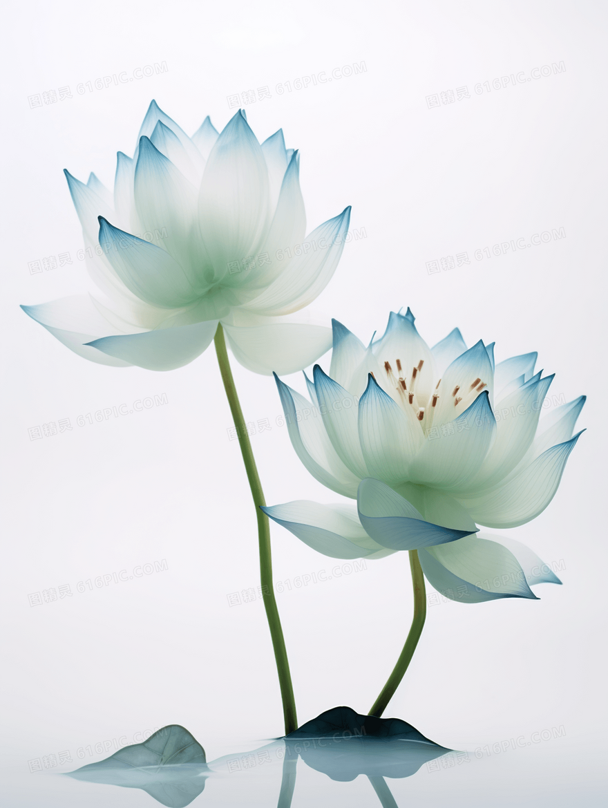 中国风唯美绿色荷花插画