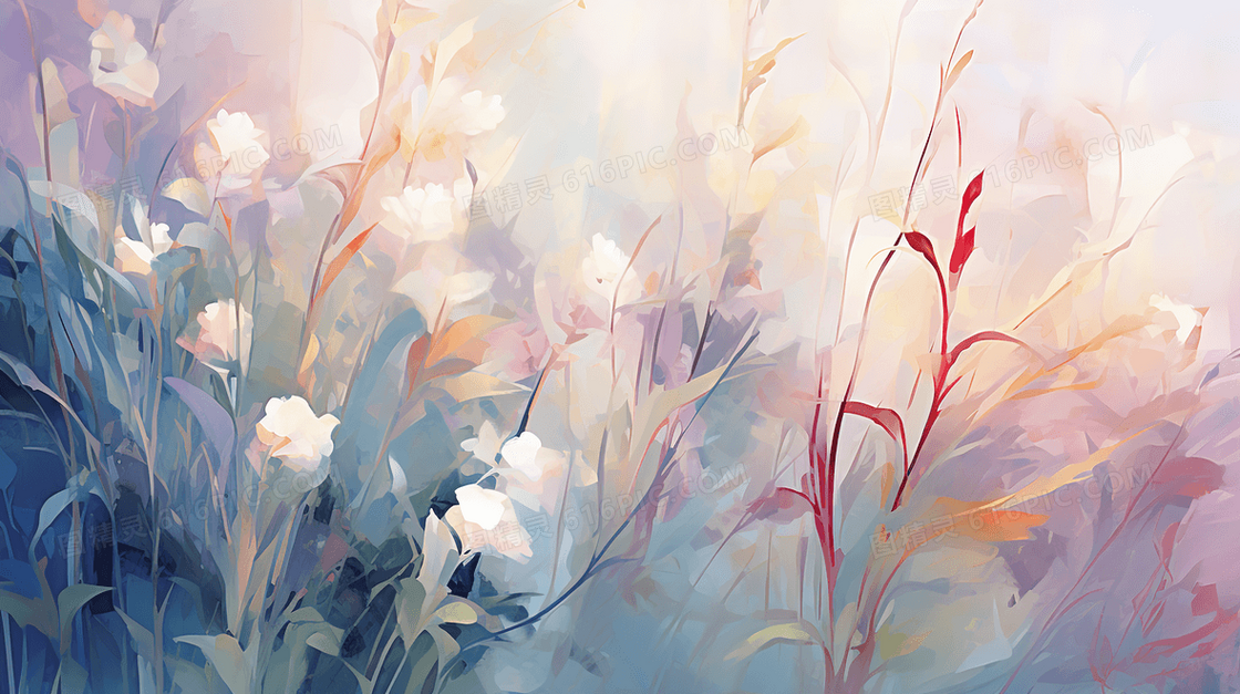唯美彩色花瓣植物风景插画