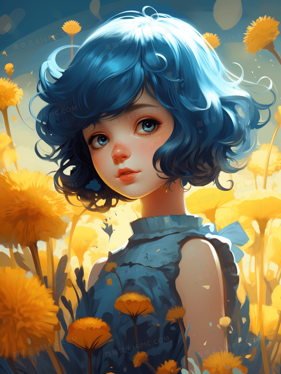 唯美卡通短发少女人物插画背景图片