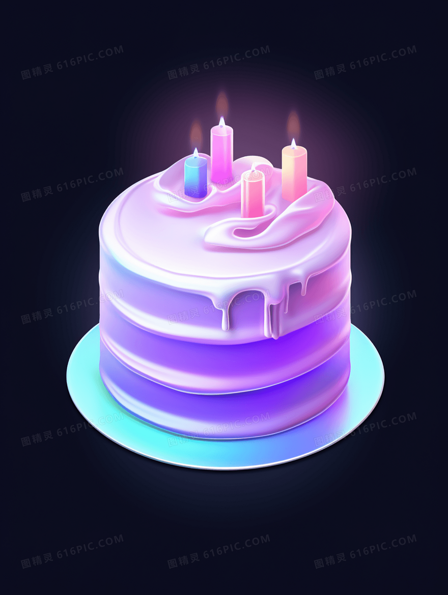 3D立体C4D粉色渐变生日蛋糕插画