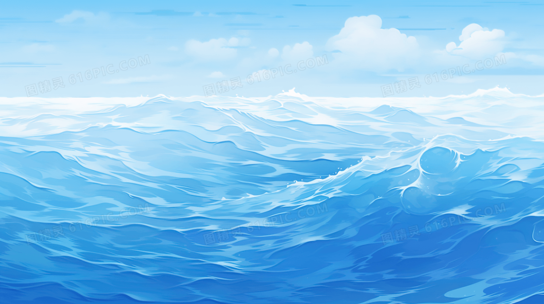唯美蓝天白云大海风景插画