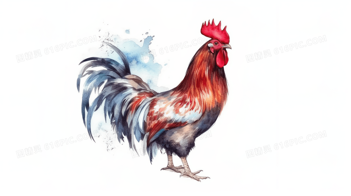 昂首挺立大公鸡水彩插画