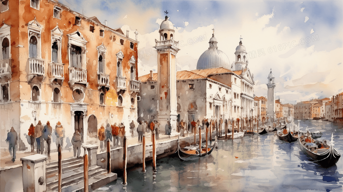海上威尼斯城市街景图片