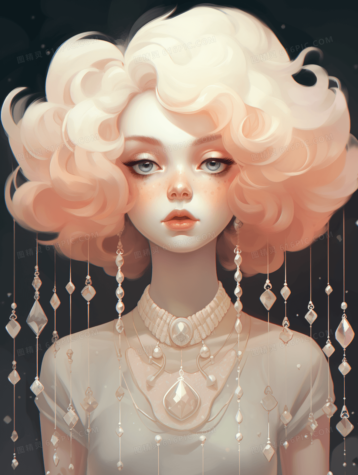 青春时尚卡通卷发少女人物插画背景图片