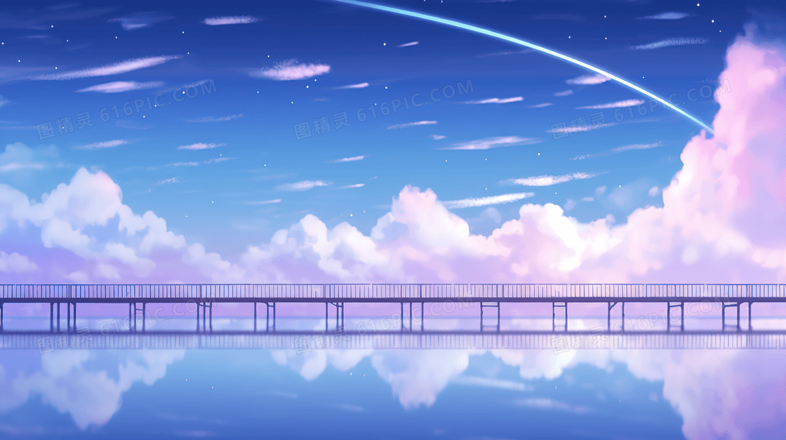 唯美梦幻海面上的跨海大桥创意插画