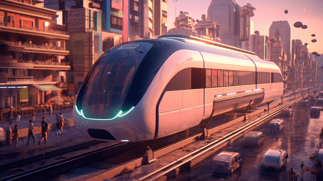 未来城市的高铁悬浮列车 