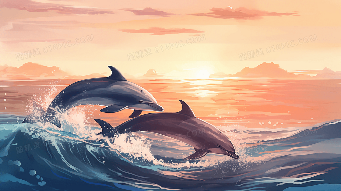 大海中跳跃的海豚图片