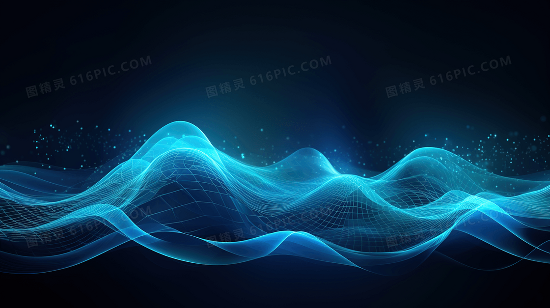 蓝色网状波澜起伏纹理线条插画