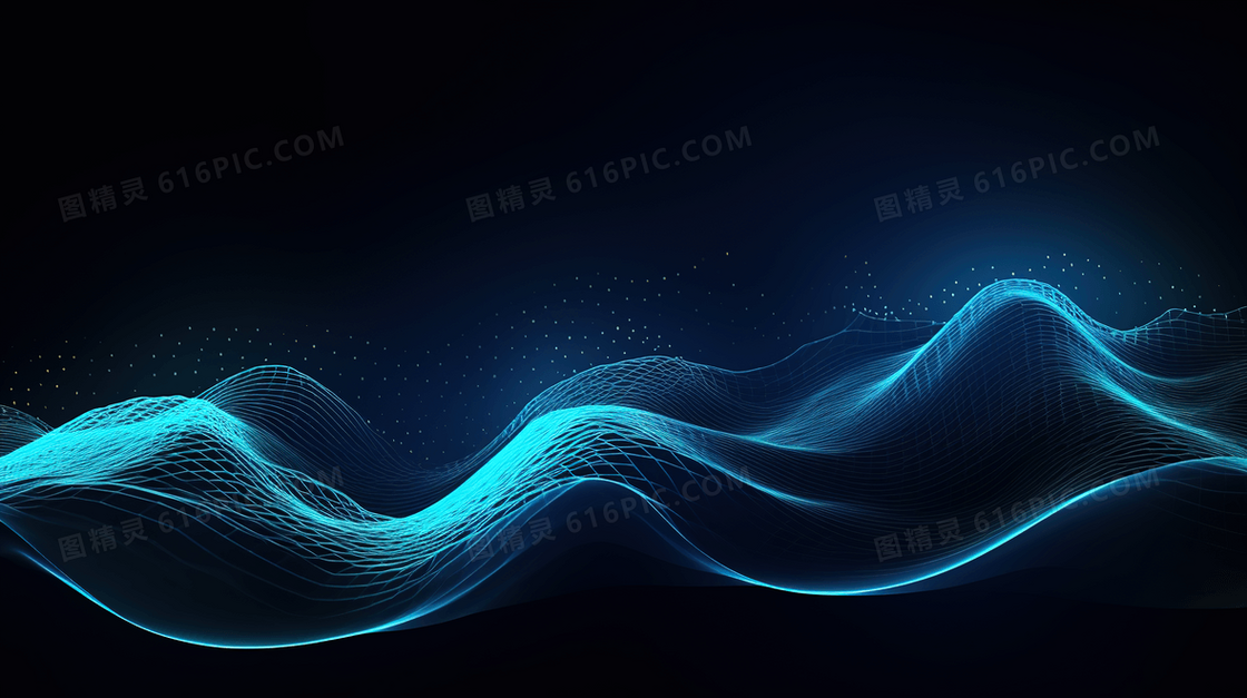 蓝色网状波澜起伏纹理线条插画