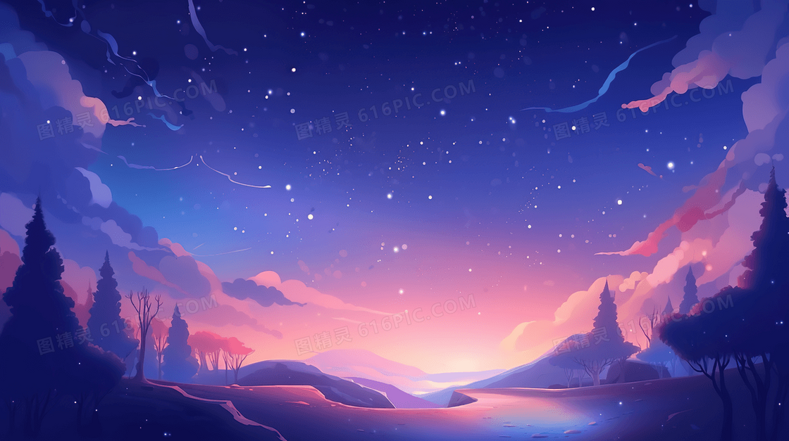 彩色唯美星空插画