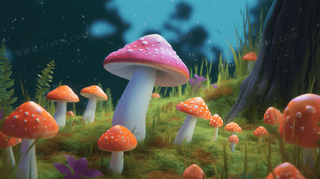 彩色卡通蘑菇插画