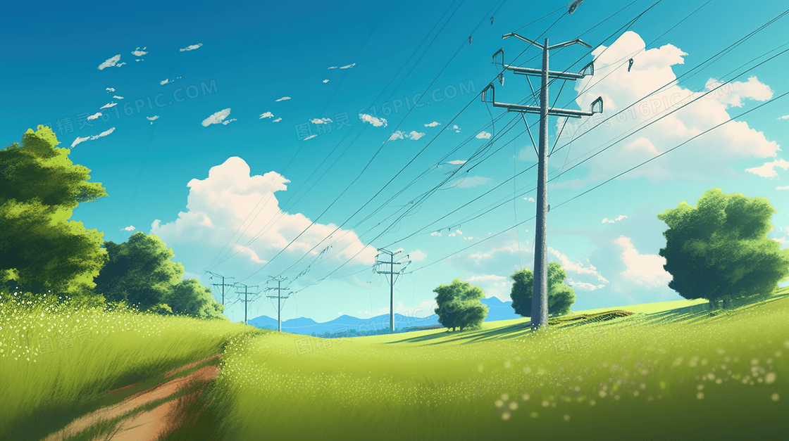 绿色唯美草地风景插画