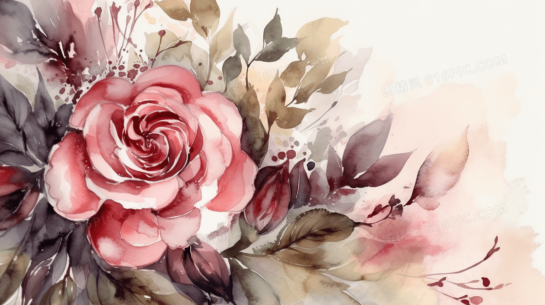 彩色唯美玫瑰花插画