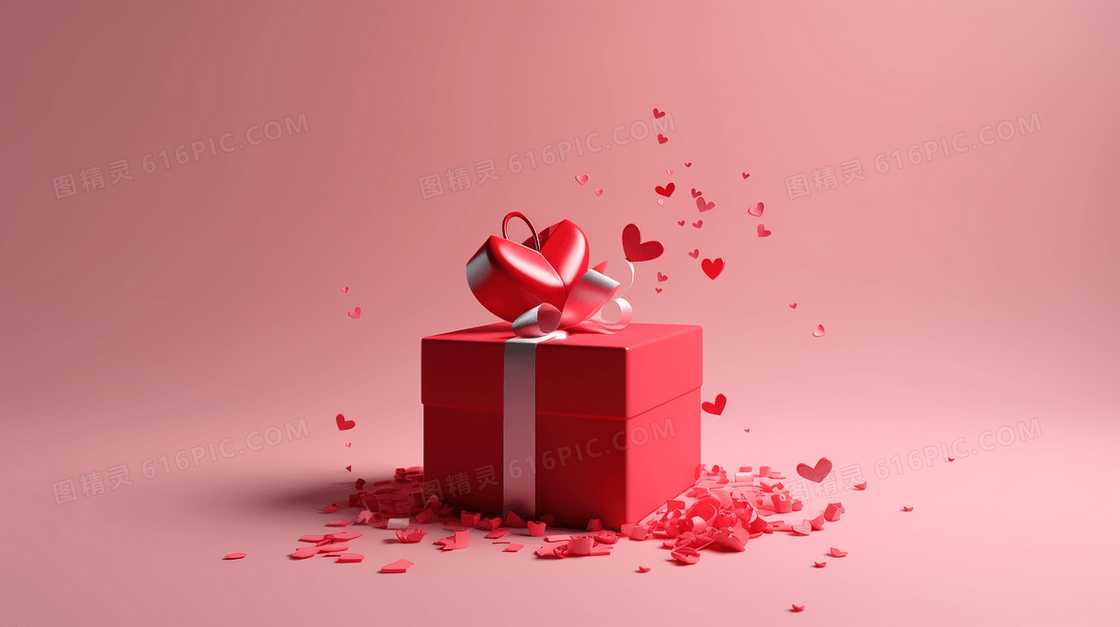 3D立体情人节爱心礼物盒插画