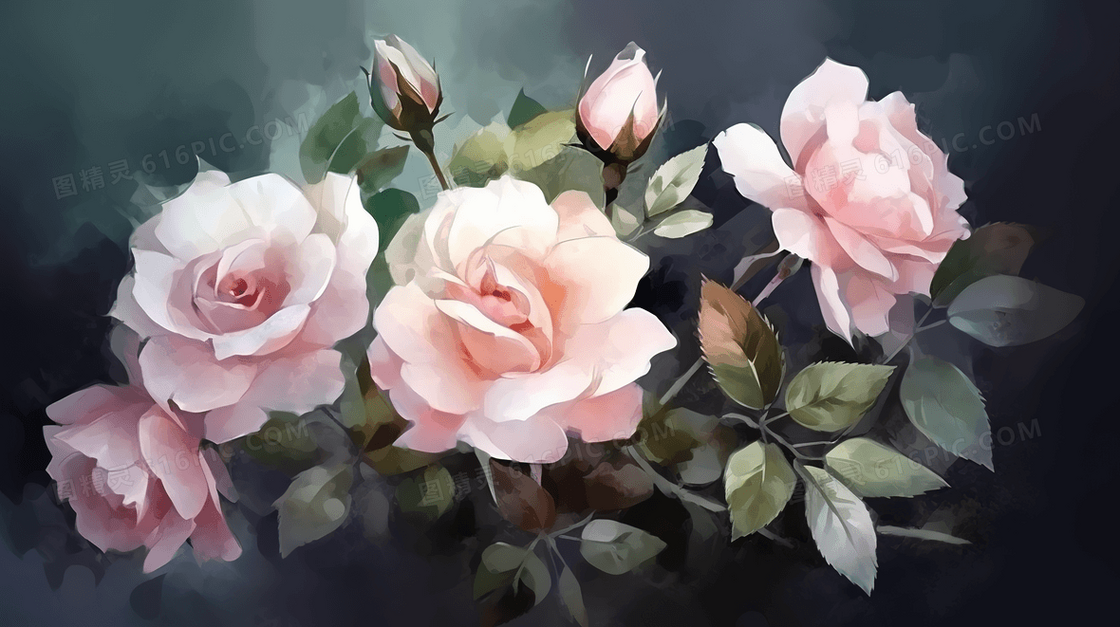 彩色唯美玫瑰花插画