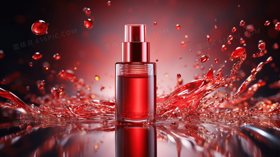 红色美容护肤美白抗老祛斑精华产品模型概念图片
