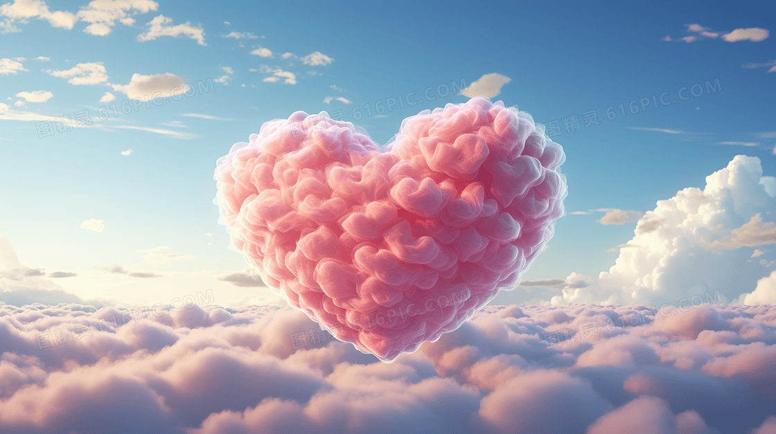 唯美浪漫爱心形状彩色云朵创意插画