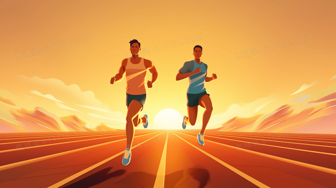 阳光下赛场上奔跑的运动健儿全民健身日插画