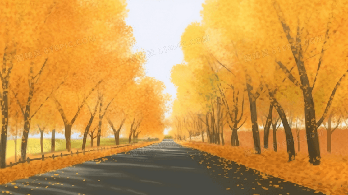 金色树叶秋分节气风景插画