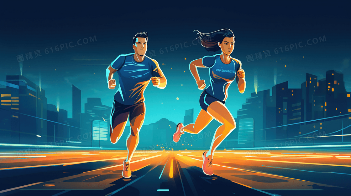 全民健身日赛场上奔跑的运动健儿卡通插画
