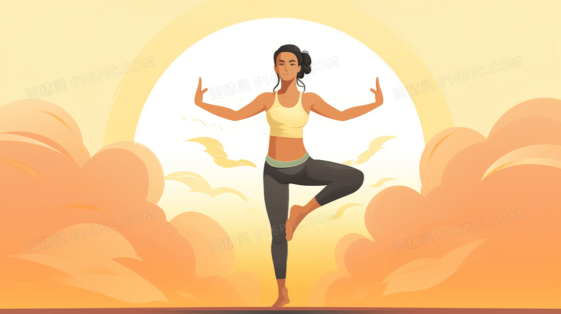 全民健身日做瑜伽的女人卡通插画